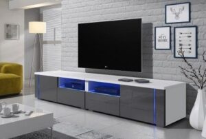 Sleek Glass TV Stand with Chrome Accents