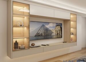 Classic Wooden TV Wall Unit with Glass Doors