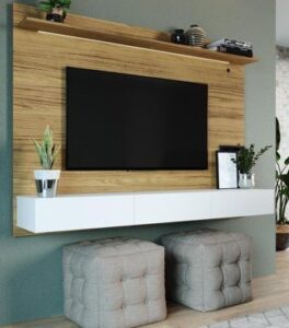 Sleek Wall-Mounted TV Panel with Floating Shelves