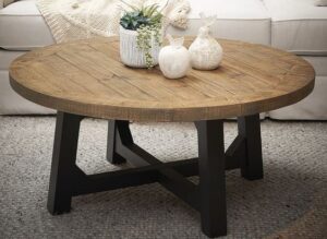 Round Wood and Metal Coffee Table