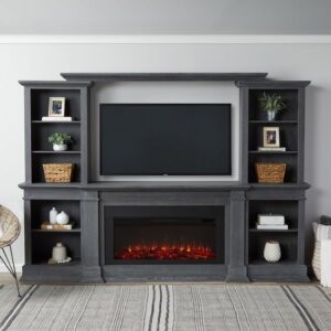 Traditional Wooden Entertainment Center with Fireplace Insert