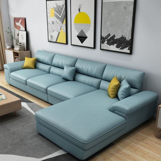 Leather Chaise Sofa Set with Ottoman