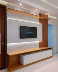 Sleek Wall-Mounted TV Panel with Storage Cabinets