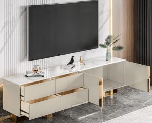 Elegant Marble TV Stand with Gold Accents