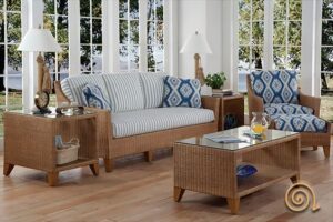 Artisanal Allure Wooden Sofa Set