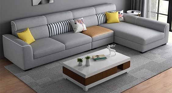 Leather Chaise Sofa Set with Ottoman