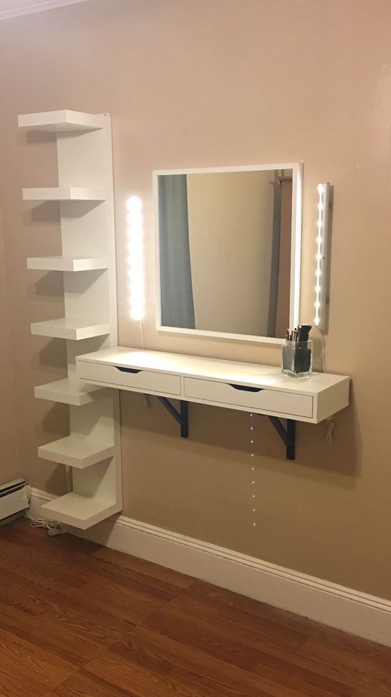 Contemporary Wall-Mounted Dressing Mirror with Floating Shelf