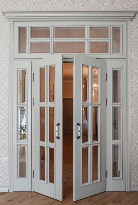 Colonial-Style Wooden Door with Transom Window