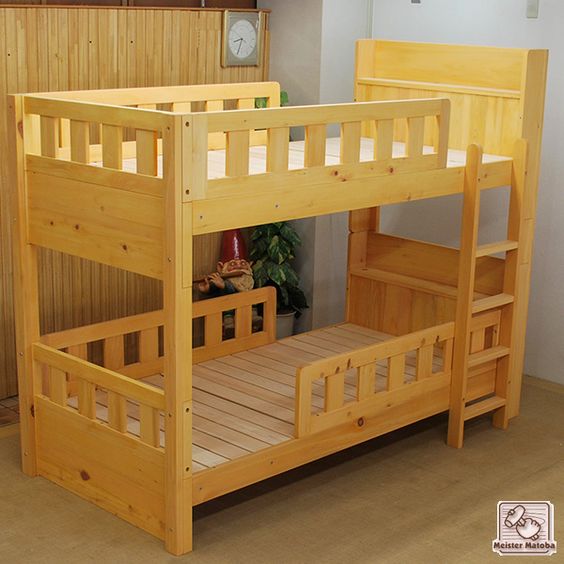 Traditional Wooden Bunk Bed with Built-in Ladder