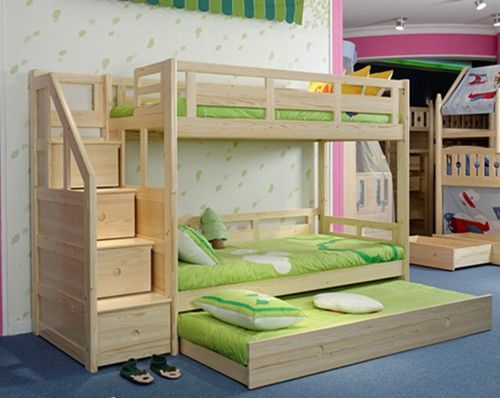 Traditional Wooden Bunk Bed with Trundle Bed Option