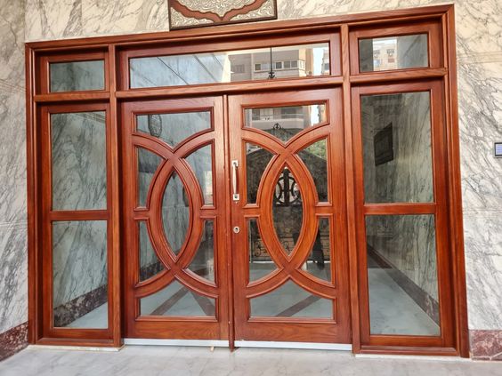 Colonial-Style Wooden Door with Transom Window