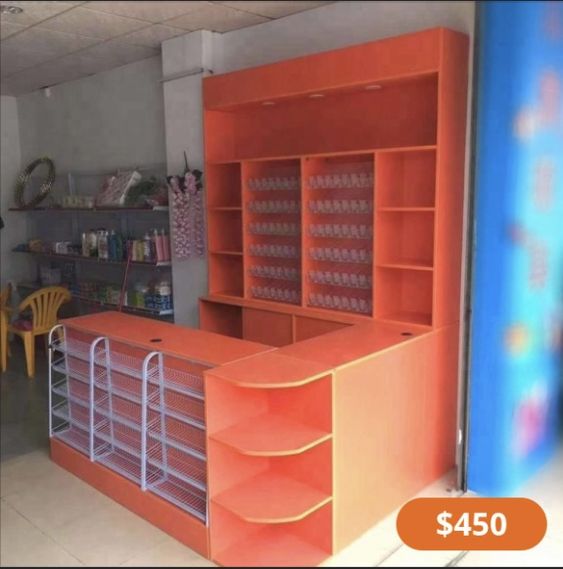 Classic Wooden Slat Grid Shop Display Shelves