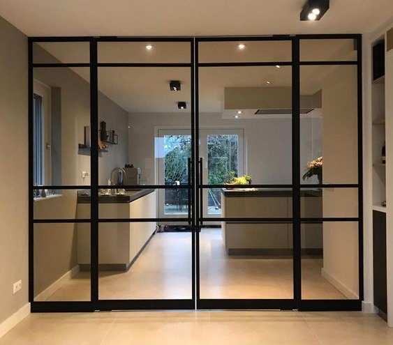 Aluminum Framed Glass Door with Grid Pattern