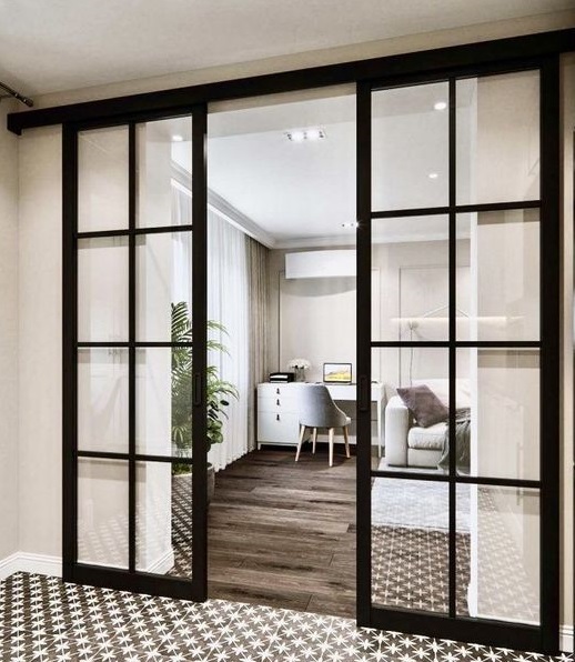 Aluminum Framed Glass Door with Grid Pattern