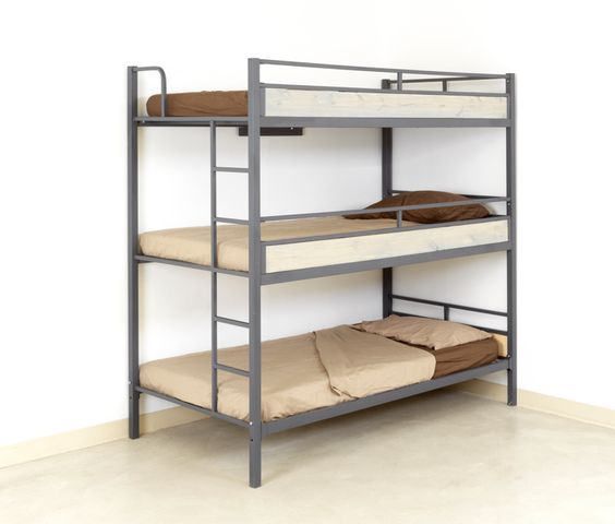 Compact Triple Bunk Bed with Built-in Desks