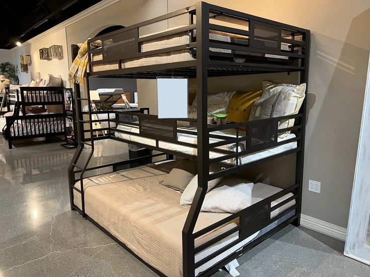 Contemporary Metal Triple Decker Bed with Futon