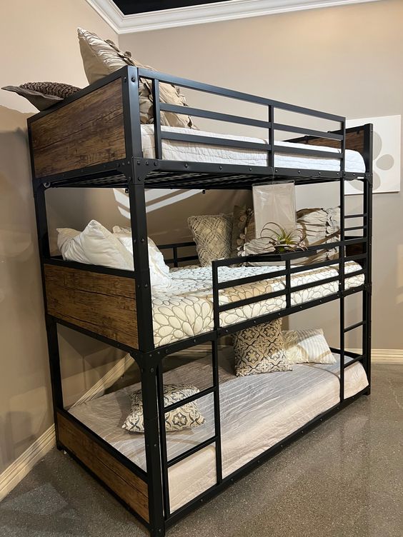Heavy-Duty Triple Sleeper Bed with Guardrails
