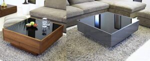 Wooden Glass top center table with shelves
