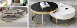 Round Metallic and marble top center table with drawers 