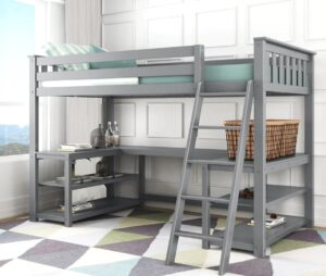 Twin-Size High Loft Bed with Wraparound Desk & Shelves