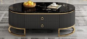 Oval Wood and Metallic Gold Legs Center Table
