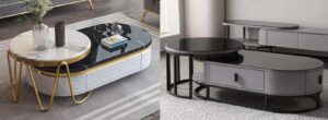 Oval Wood and Metallic Gold Legs Center Table