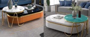 Oval Wood and Metallic Gold Legs Center Table