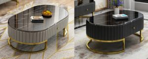 Classic metallic and wooden center table with gold legs