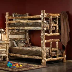 Log Cabin Bunk Bed with a ladder