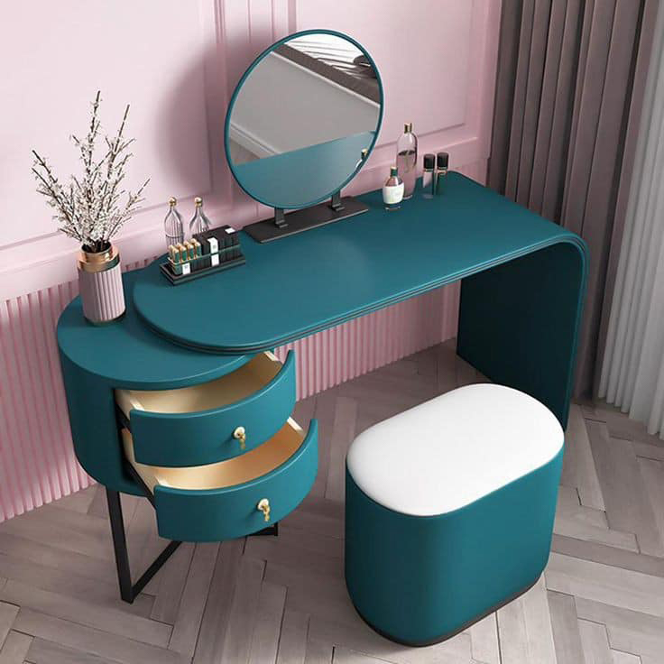 Makeup Mirrored Dressing Table With Drawers And Stool