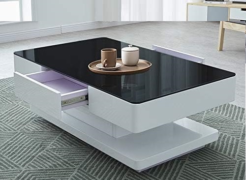 Center Table with Shelf Rectangle Center Table White and Black