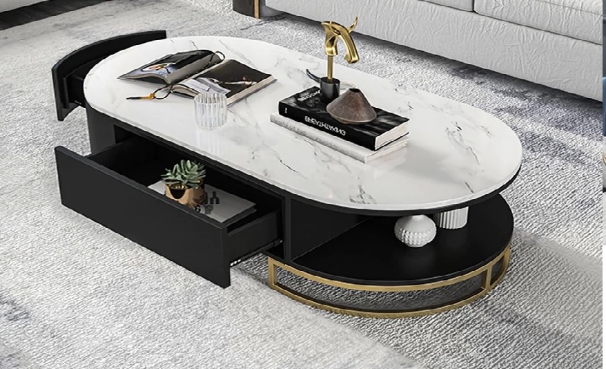 Stainless Steel Legs and Wood Top Oval Coffee Table
