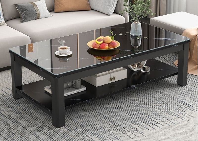 Glass Top wooden Coffee table With Shelves