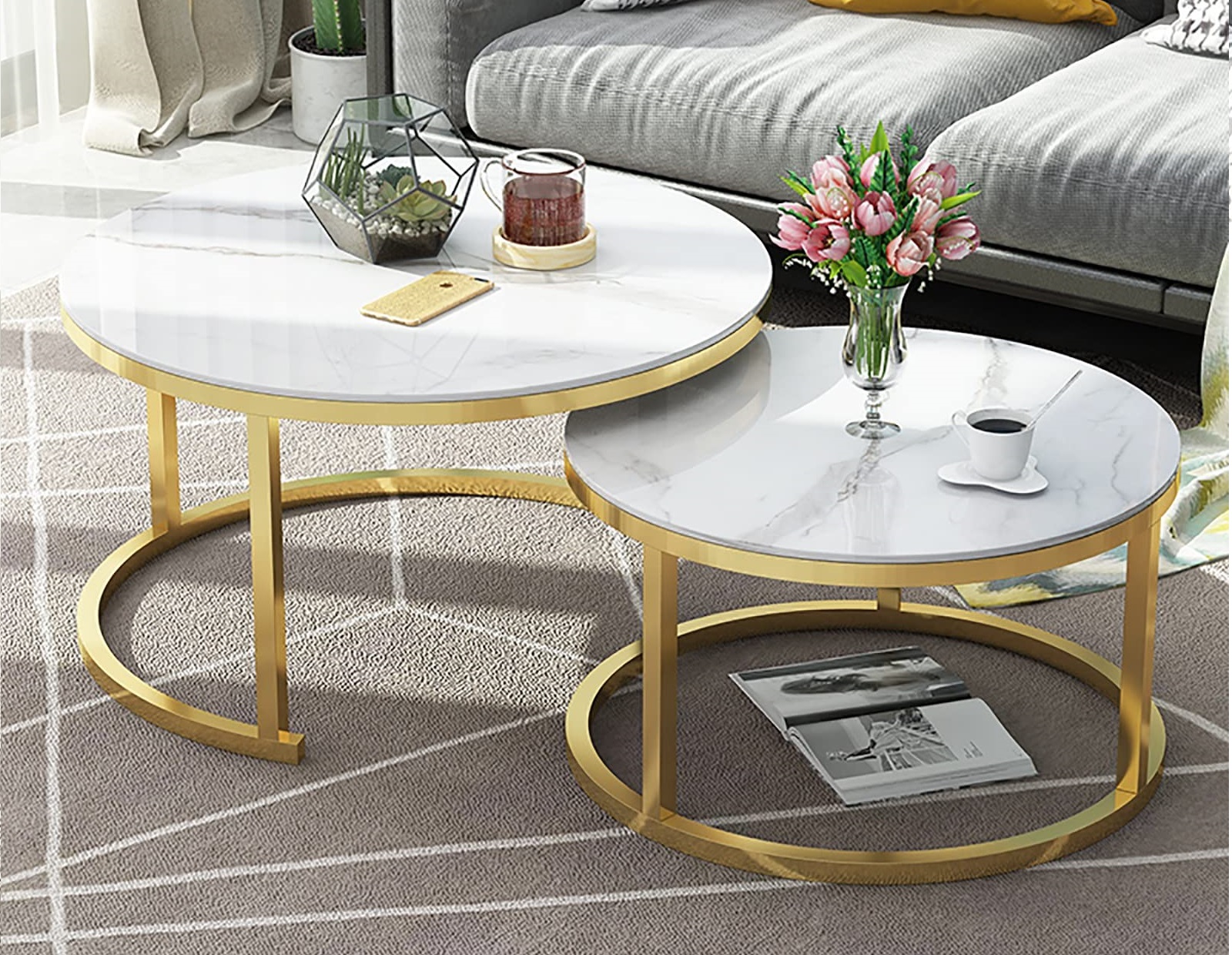 Modern Style Living Room Marble Top round Coffee Table