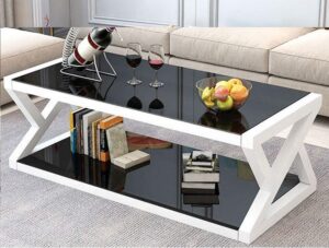 Floor Shelf Ceanter Table with Storage Features a rectangular design