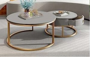 Modern Style Living Room double Marble Top round Coffee Table with shelf