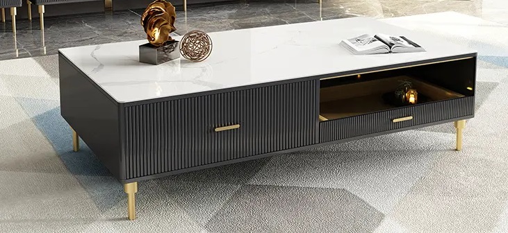 Modern Wooden and Marble Center Table With Drawer