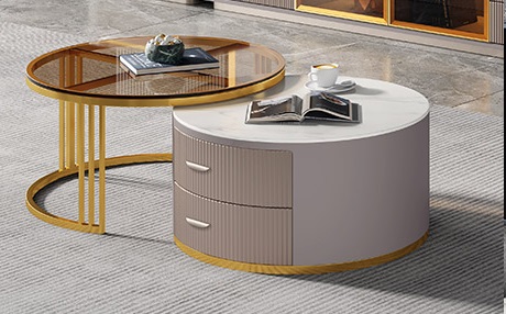 Modern Style Living Room double Marble Top round Coffee Table with double shelf