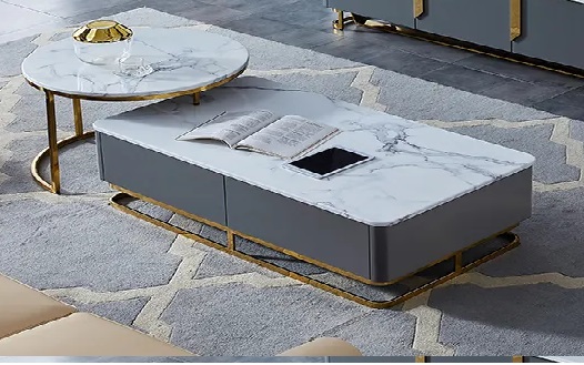 Modern Wooden rectangle Marble Center Table With round coffee table