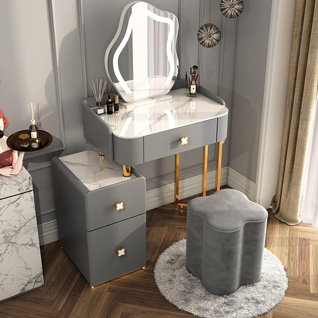 Marble dressing table with mirror and drawers