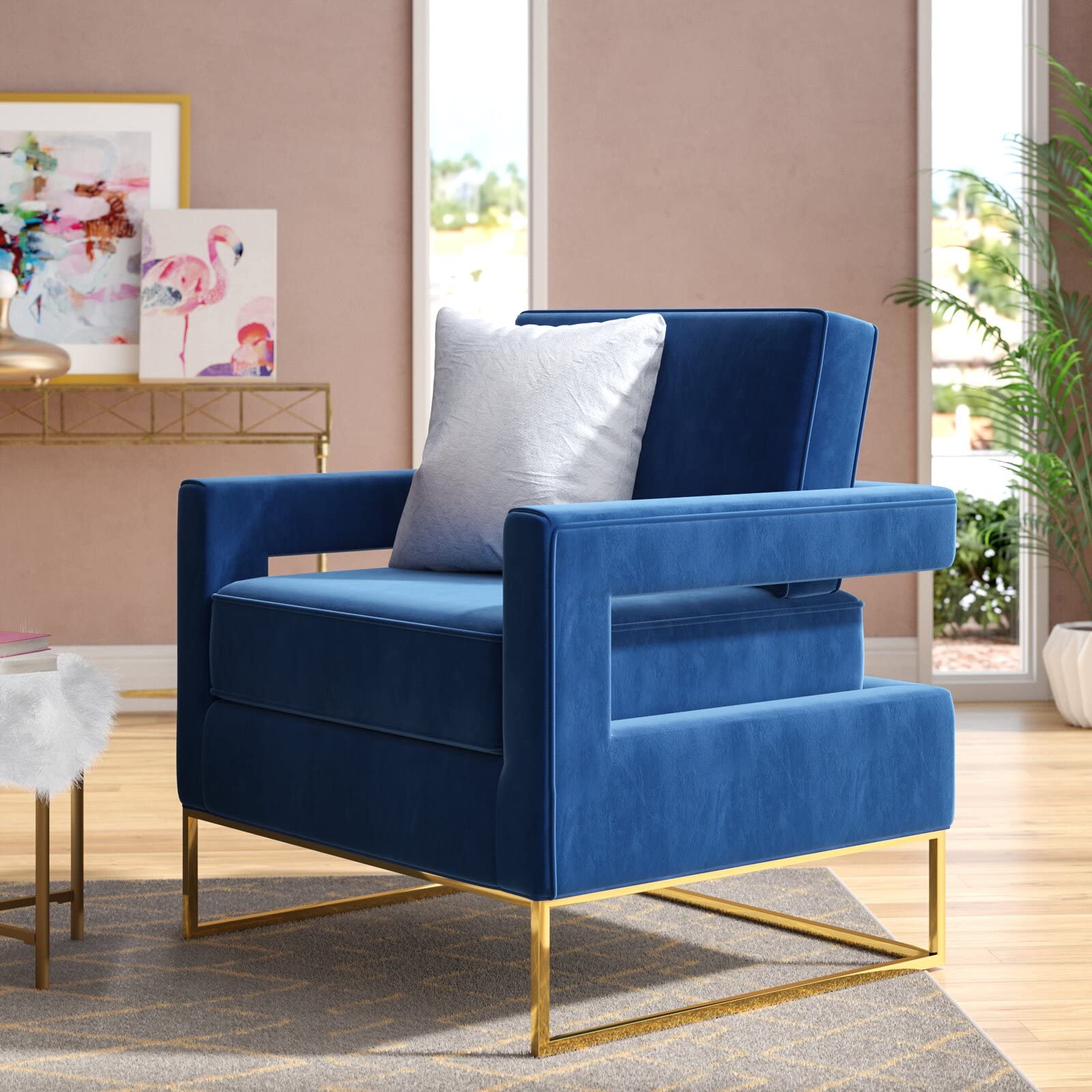 Unique Velvet Armchair with Armrest