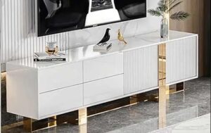 Wooden tv stand with drawer and shelves