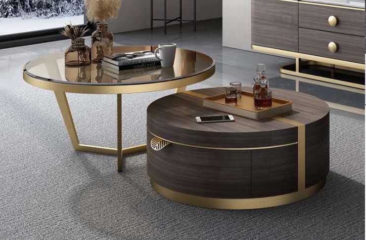 Modern Living Room Gold Metal Frame Center Round Marble Coffee Table