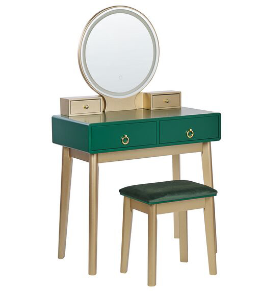 Bedside dressing table with mirror and stool