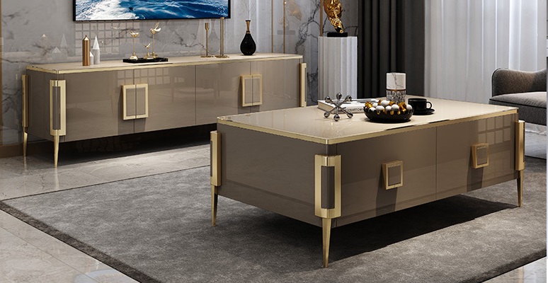 Gold legs Tv Stand And Coffee Table For Living Room