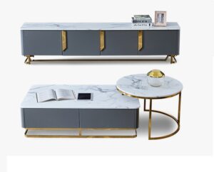 Marble Top tv stand with gold legs and center table