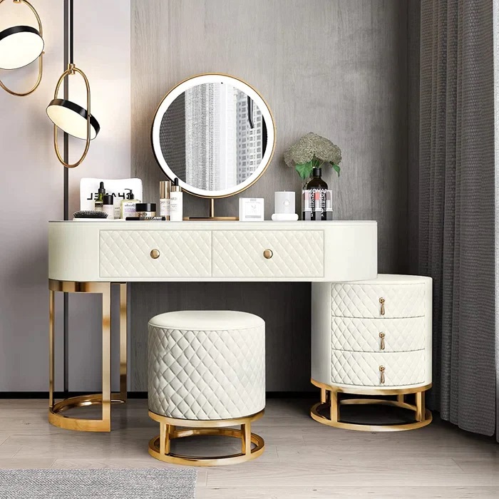 Modern gold legs dresser Makeup table with mirror and drawers