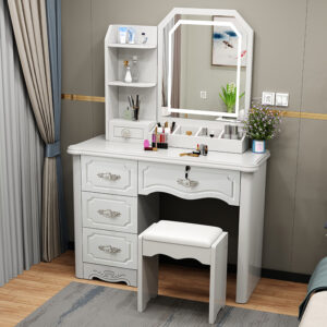 Modern Design Wooden white dressing mirror with a stool
