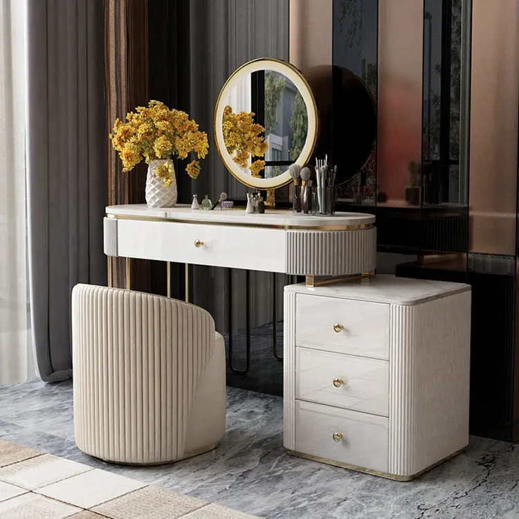 Modern gold legs dresser table table with mirror and drawers
