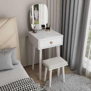 Minimalistic Wood dressing table with stool and Drawers